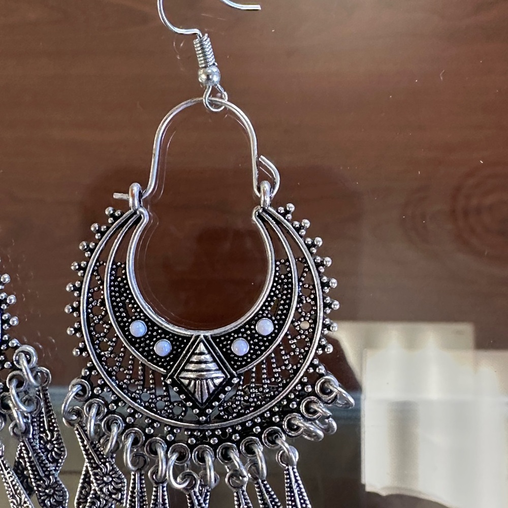 Bohemian Silver Dangle Earrings - Picture 3 of 5